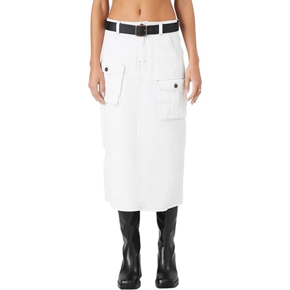 Forever 21 Womens Belted Twill Midi Skirt, XS, 13G-168B001